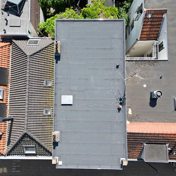 Drone beeld - eindresultaat bij Plat dak renovatie